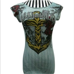 CRASH & BURN Blue Embellished Top Shirt